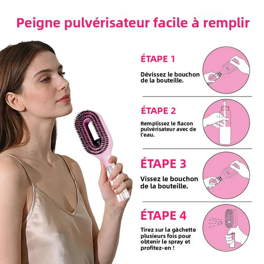 Peigne pulvérisateur multifonctionnel 2-en-1, peigne à poils massants pour cuir chevelu humide et sec, peigne de coiffure professionnel pour volume